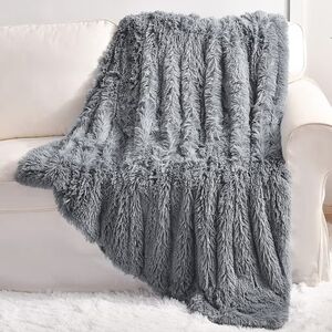 Grey Faux Fur Throw Blanket. Brand New
